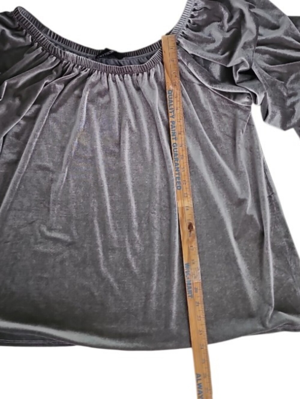 Anthony Originals Velvet Peasant Top Women’s 2X Gray Ruched Sleeve Blouse Luxe - Picture 8 of 11